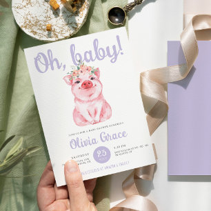 Invitation Aquarelle Petit Cochon Baby Girl Baby shower