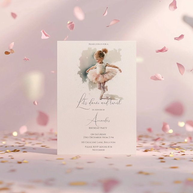 Invitation Aquarelle Petite Ballerina Anniversaire (Créateur téléchargé)