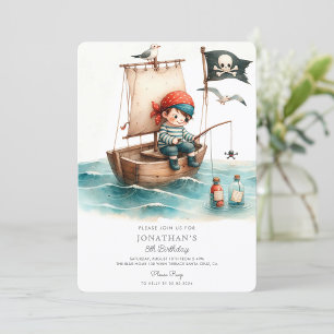 Invitation Aquarelle Petite Pirate Anniversaire