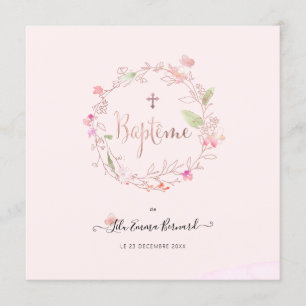 Invitation Aquarelle Petites Fluers Faire partie de Baptême