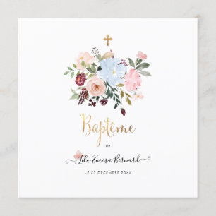 Invitation Aquarelle Petites Fluers Faire partie de Baptême