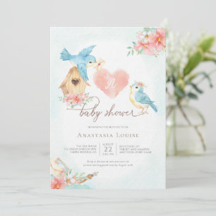 Invitation Aquarelle Petits oiseaux Baby shower fille