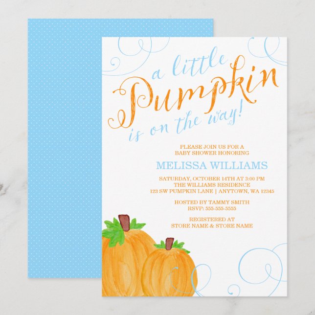 Invitation Aquarelle peu de baby shower de garçon d'automne (Devant / Derrière)