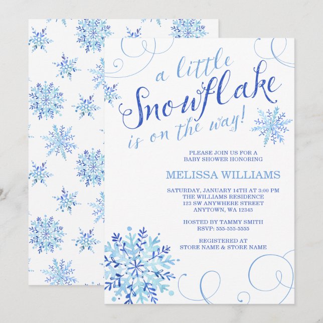 Invitation Aquarelle peu de baby shower d'hiver de garçon de (Devant / Derrière)