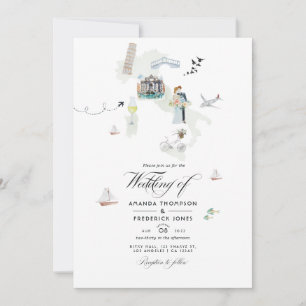 Invitation Aquarelle photo de mariage de destination italienn