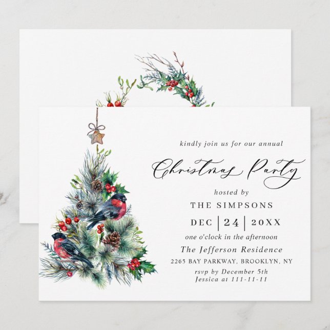 Invitation Aquarelle Pine Arbre Chic Noël Fête de Noël (Devant / Derrière)
