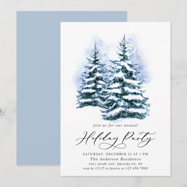 Invitation Aquarelle Pine Arbre Chic Noël Fête de Noël (Devant / Derrière)