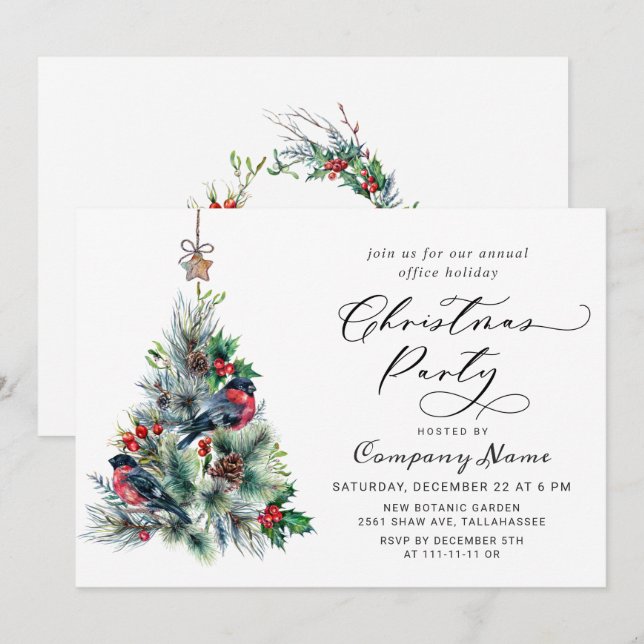Invitation Aquarelle Pine Arbre Chic Noël Fête de Noël (Devant / Derrière)