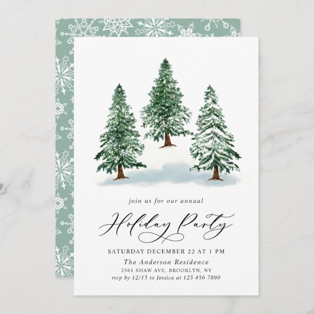 Invitation Aquarelle Pine Arbre Chic Noël Fête de Noël (Devant / Derrière)