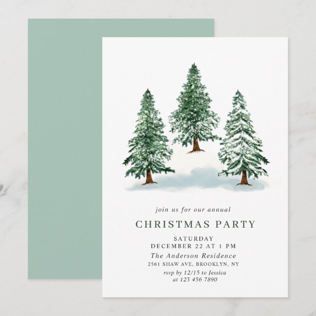 Invitation Aquarelle Pine Arbre Chic Noël Fête de Noël (Devant / Derrière)