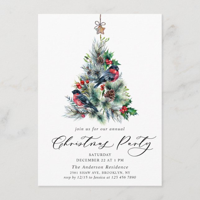 Invitation Aquarelle Pine Arbre Chic Noël Fête de Noël (Devant)