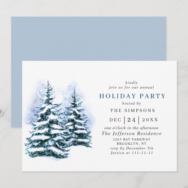 Invitation Aquarelle Pine Arbre Chic Noël Fête de Noël (Devant / Derrière)