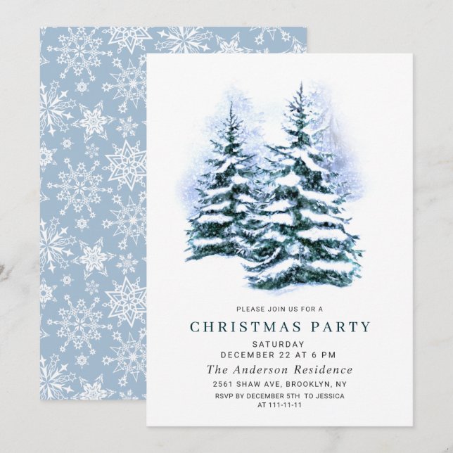 Invitation Aquarelle Pine Arbre Chic Noël Fête de Noël (Devant / Derrière)