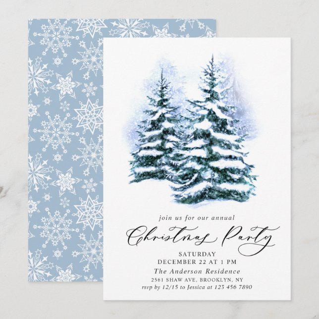 Invitation Aquarelle Pine Arbre Chic Noël Fête de Noël (Devant / Derrière)