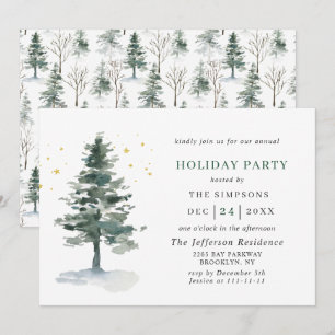 Invitation Aquarelle Pine Arbre Chic Noël Fête de Noël