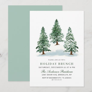 Invitation Aquarelle Pine Arbre de Noël Brunch de Noël