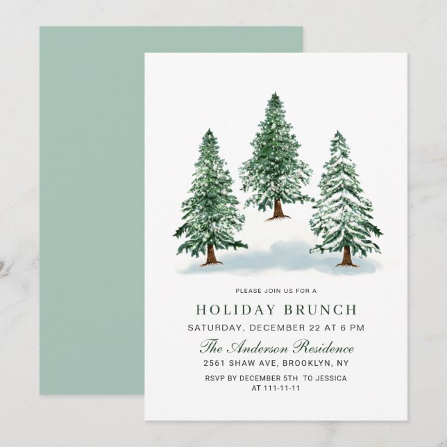 Invitation Aquarelle Pine Arbre de Noël Brunch de Noël (Devant / Derrière)