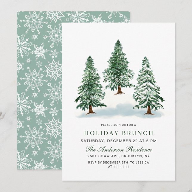 Invitation Aquarelle Pine Arbre de Noël Brunch de Noël (Devant / Derrière)