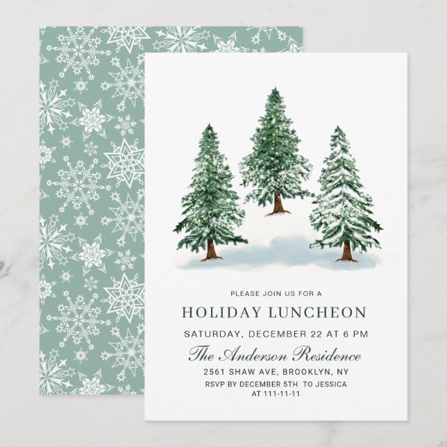 Invitation Aquarelle Pine Arbre de Noël Déjeuner (Devant / Derrière)