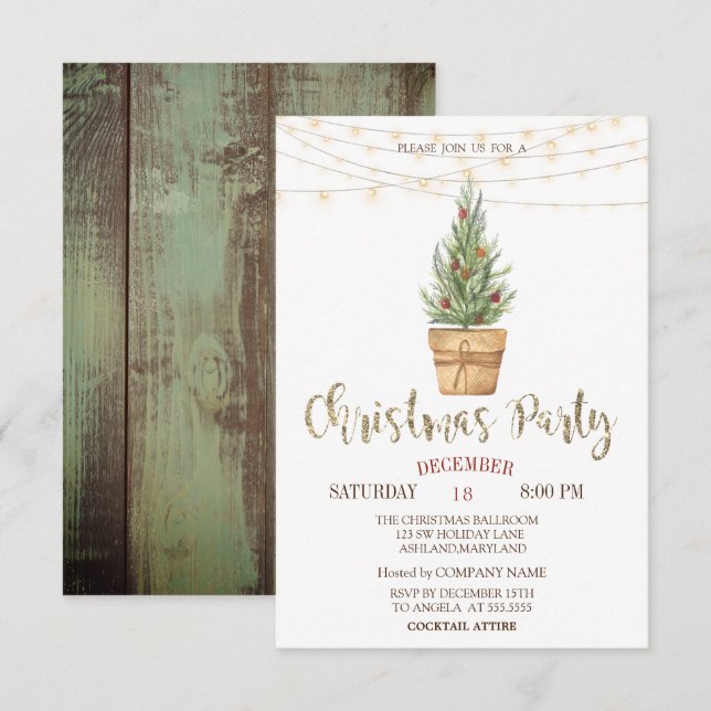 Invitation Aquarelle Pine Arbres, Lumières Bois Noël (Devant / Derrière)