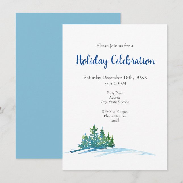 Invitation Aquarelle Pine Arbres Snowscape (Devant / Derrière)