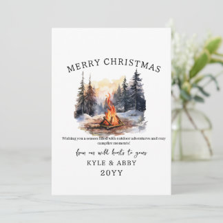Invitation Aquarelle Pine d'hiver Bonfire Noël