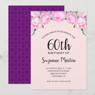 Invitation Aquarelle Pink 60e anniversaire