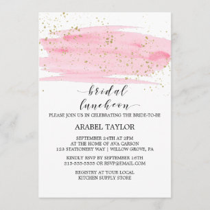 Invitation Aquarelle Pink Blush et Gold Bridal Luncheon