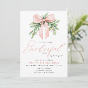 Invitation Aquarelle Pink Bow Noël Anniversaire
