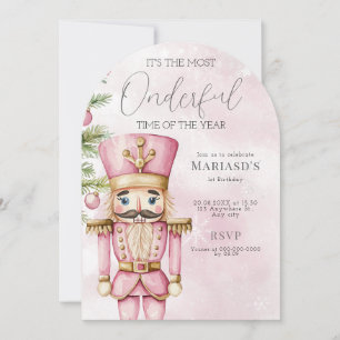 Invitation aquarelle Pink Christmas Nutcracker 1er anniversai