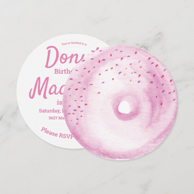 Invitation Aquarelle Pink Donut Parsemer le mélange rond (Devant / Derrière)