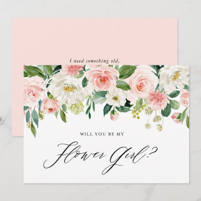 Invitation Aquarelle Pink Florals Serez-Vous Ma Fille Fleur (Devant / Derrière)