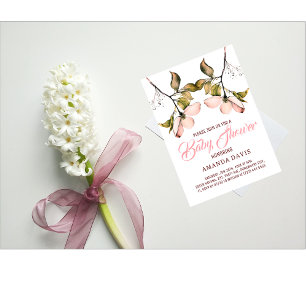 Invitation Aquarelle Pink Flower Dogwood   BABY SHOWER