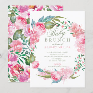 Invitation Aquarelle Pink Peonies Bébé Brunch