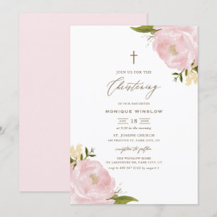 Invitation Aquarelle Pink Peonies Christening