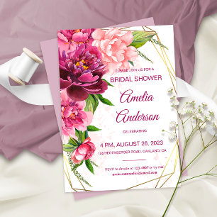 Invitation Aquarelle Pink Peonies Fête des mariées rustique