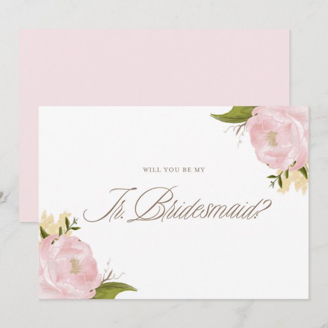 Invitation Aquarelle Pink Peonis Be My Junior Bridesmaid (Devant / Derrière)