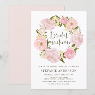 Invitation Aquarelle Pink Peony Rose Wreath Bridal Luncheon