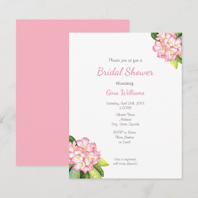 Invitation Aquarelle 'Pink Rhod' (Devant / Derrière)