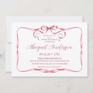 Invitation Aquarelle Pink Ribbon Bébé Sprinkel