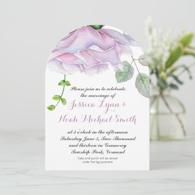 Invitation Aquarelle Pinkish violet vert Mariage Floral (Debout devant)