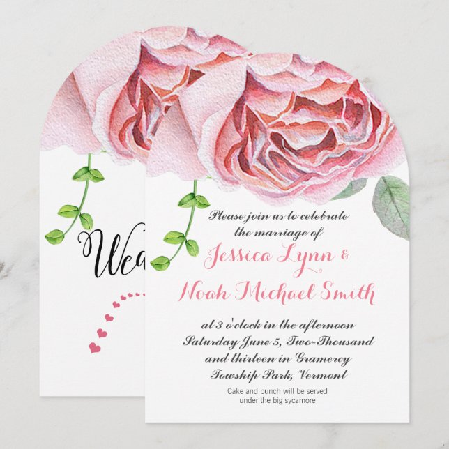 Invitation Aquarelle Pinkish violet vert Mariage Floral (Devant / Derrière)