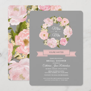 Invitation Aquarelle Pis rose pâle Fête des mariées gris