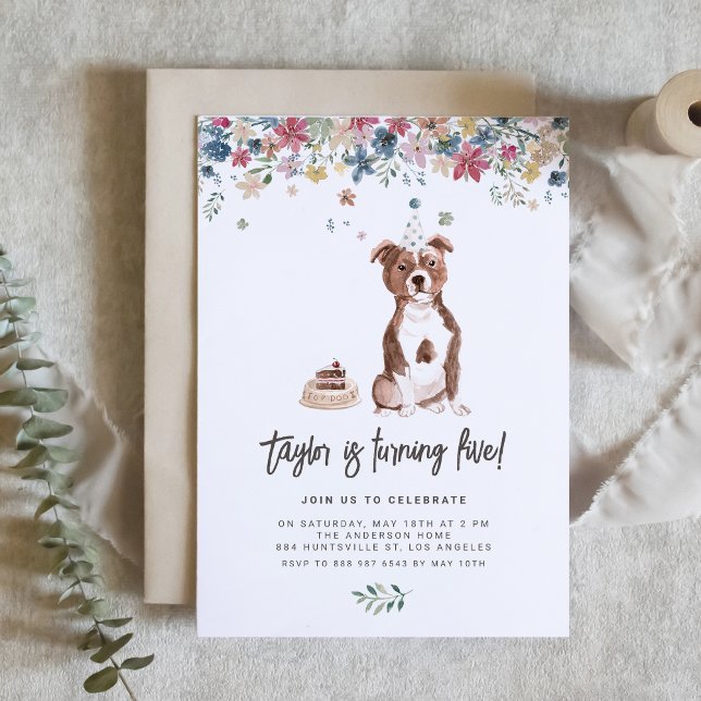 Invitation Aquarelle Pitbull Chien fête d'anniversaire (Celebrate your furry friend’s special day with our charming dog birthday invitation)