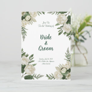 Invitation Aquarelle Pivoine Blanche Botanique Vert Luxuriant
