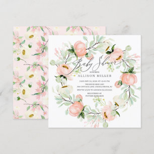 Invitation Aquarelle pivoines Baby shower de couronne de fleu