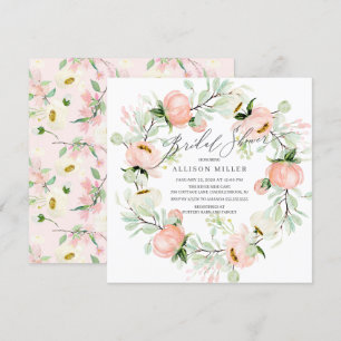 Invitation Aquarelle pivoines Fête des mariées de couronne de