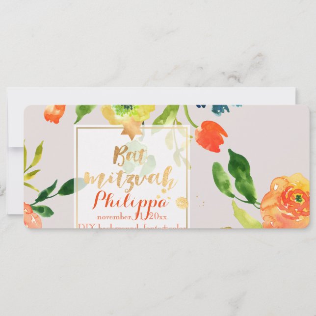 Invitation Aquarelle PixDezines/Floral/Bat mitzvah (Devant)
