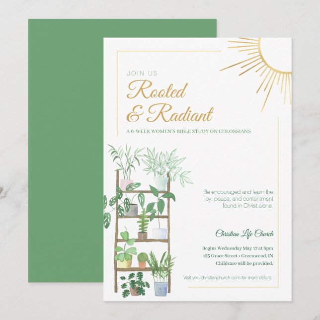 Invitation Aquarelle Plante en pots Étude biblique féminine (Devant / Derrière)