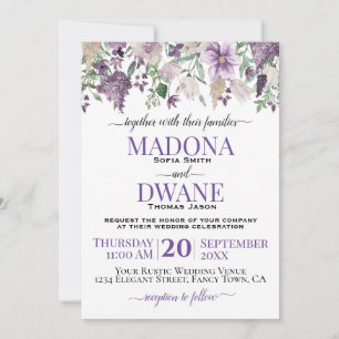 Invitation Aquarelle Plum et Fleurs Lilac